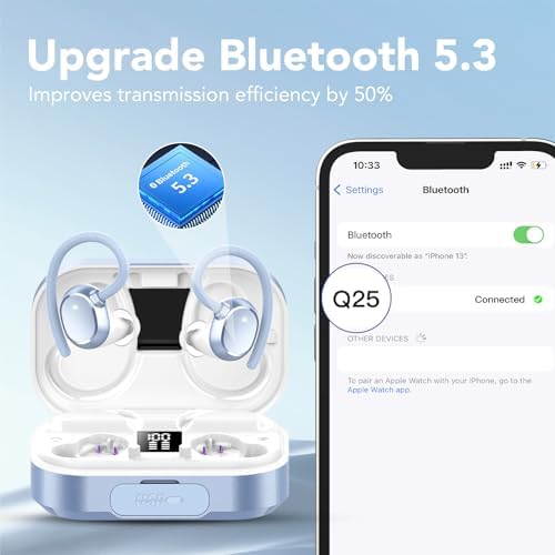 Unleash Your Sound with KT1 Bluetooth Earbuds: 120 Hours of Playtime, IPX7 Waterproof, Deep Bass 2.0 for Ultimate Sports Performance, Secure Earhooks for Active Lifestyles, Smart Digital Display for Battery Monitoring, Enhanced Device Compatibility – Perfect for Running, Gym Workouts, and Everyday Use
