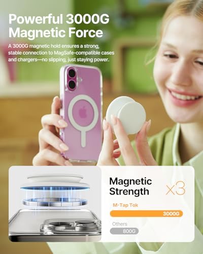 Transform Your i Phone Experience with the Sinjimoru Mag Safe Soft Silicone Phone Grip in M-Tap Tok Blue – Unmatched Comfort and Secure One-Touch Handling for i Phone 16/15/14/13/12 Models – Optimize Your Connectivity with Superior Magnetic Grip and Ultra-Lightweight Design for Effortless Everyday Use