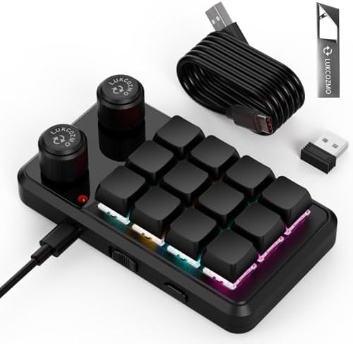 Revolutionize Your Gameplay with the Compact RGB Macro Pad – 12-Key Programmable Mechanical Keyboard for One-Handed Precision, Wireless Convenience, and Versatile Compatibility – Elevate Efficiency in Gaming, Coding, and Creative Tasks with Custom Shortcuts and Ergonomic Design!