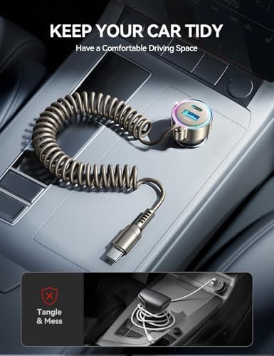 Ultimate 72 W USB-C Car Charger for i Phone 16/15 – Rapid 36 W Super Fast Charging Coiled Cable Included, Multi-Device Compatibility for Samsung S24/S23/S22, Pixel, and i Pad Pro – Compact Design for On-the-Go Power Solutions