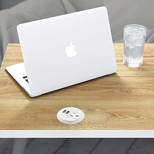 Revolutionize Your Workspace with the 2-Inch Desk Power Grommet Featuring PD 20 W USB-C Fast Charging, Ultra-Flat Plug Design, and Recessed Outlet for Seamless Cable Management – Perfect for Home or Office Use with 6 ft Power Cable (White)