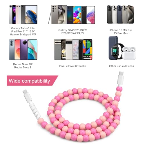 Coolden USB C Cable 66W USB C to USB C Cable [2M/6.6FT] Type C Charger Fast Charging Stylish & Durable Beaded USB C Charger Cord Compatible with iPhone 16/16 Plus/16 Pro/16 Pro Max Pink – Enhanced Compatibility and Speed
