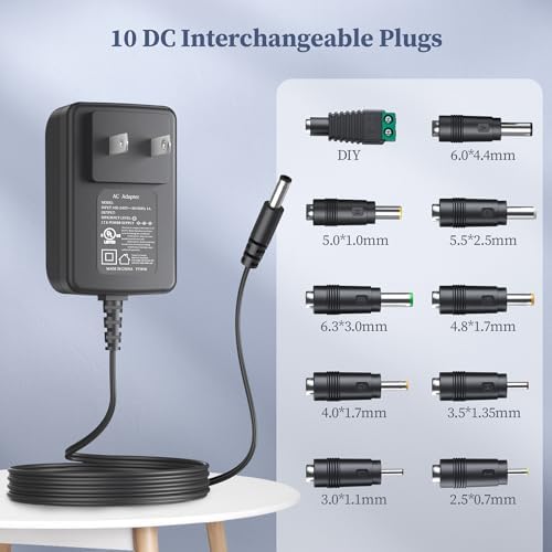 Universal 15 V 2 A Regulated Power Supply Adapter – High-Efficiency 30 W AC to DC Charger with 10 Interchangeable Connectors, UL Listed for Superior Safety and Versatility, Global 100-240 V Input for Home and Office Use