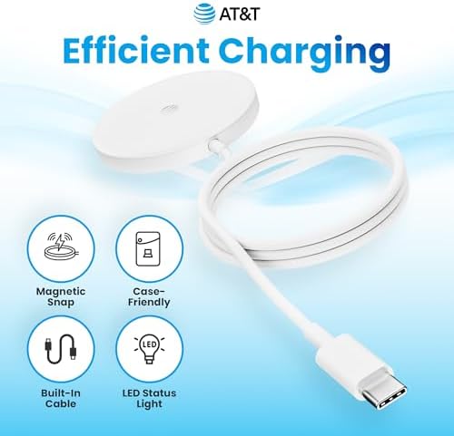 AT&T Professional Series 15 W Magnetic Wireless Charging Pad – Qi-Certified Fast Charging Solution for Universal Device Compatibility, Premium Design for Home and Office Use, Effortless Power Management