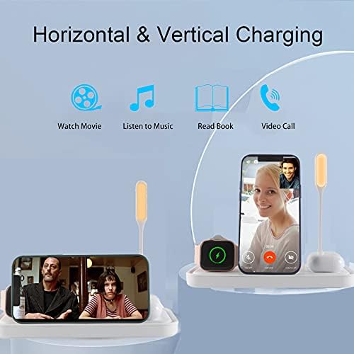 Innovative 4-in-1 Wireless Charging Station Lamp – Seamless Integration for i Phone, Samsung & Qi-Enabled Devices, Effortless Charging for Air Pods & Apple Watch Series 2-6 – Stylish White Design for Home or Office Use – Anti-Slip Base for Stability and Enhanced Convenience