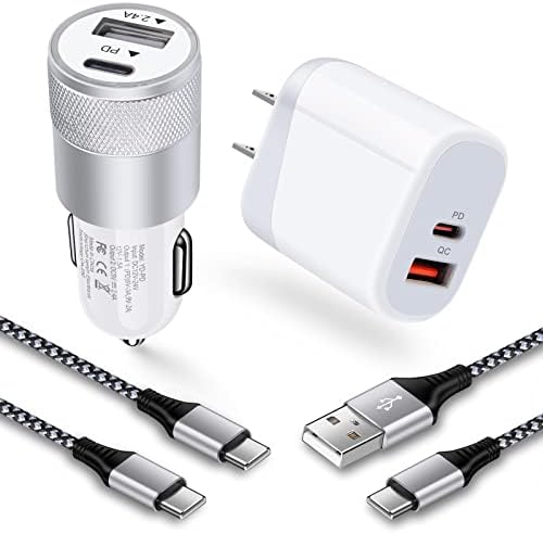 High-Speed Universal USB-C Charger Kit for Samsung Galaxy & i Phone – 20 W Wall Charger, 38 W Car Adapter, 3 FT USB-C to C Cable & USB-A to C Cable – Advanced Charging Solution for Fast Power Delivery and Device Compatibility