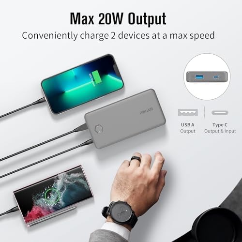 Ultra-Slim 20000 m Ah Portable Power Bank with PD 20 W & QC 3.0 Fast Charging – Dual USB-C Ports for Quick Simultaneous Charging – Compatible with i Phone 16/15/14/13/12, Samsung S22/S21, Google Pixel & More – Enhanced Safety Features for Reliable Performance – Perfect Travel Companion in Stylish Blue