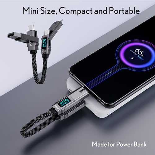 PZOZ 4-in-1 Keychain Fast Charging Cable – Ultra-Portable LED Display Charger for i Phone, Samsung & More – 140 W Multi-Device Power Solution with Durable Design for Everyday Use