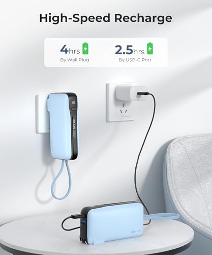 Ultimate 10,000 m Ah Portable Charger with Built-in USB-C Cable & Plug – Fast 22.5 W Power Bank for Seamless Charging of i Phone 16/15, Samsung Galaxy & i Pad – Compact Travel Essential with Triple Output Ports for Maximum Device Compatibility