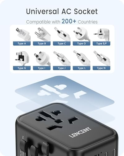 LENCENT 20 W Fast Charging Universal Travel Adapter – Compact International Power Converter with Dual USB and USB Type-C Ports – Ultimate Solution for Worldwide Device Charging in USA, UK, EU, and AUS (Black) – Reliable and Safe Charging for Global Explorers