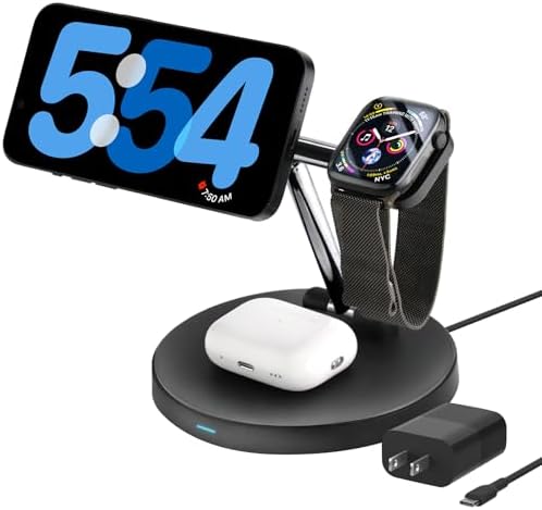 Ultimate 3-in-1 Apple Device Charging Station: Fast Magsafe Wireless Charger for i Phone 16/15/14/13/12, Air Pods & i Watch – Compact Nightstand & Desk Dock with 18 W USB-C Power Supply for Enhanced Efficiency and Organization