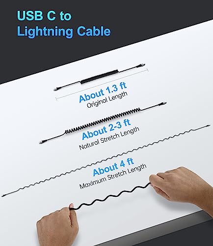 Premium Coiled Lightning Charger Cable for Car – 2-Pack with 3 FT & 5 FT Lengths, MFi Certified Retractable Cord for i Phone 14/13/12/11 Pro Max/XS MAX/XR/XS/8, i Pad & i Pod – Fast Charging & Enhanced Compatibility for Effortless Power on the Road