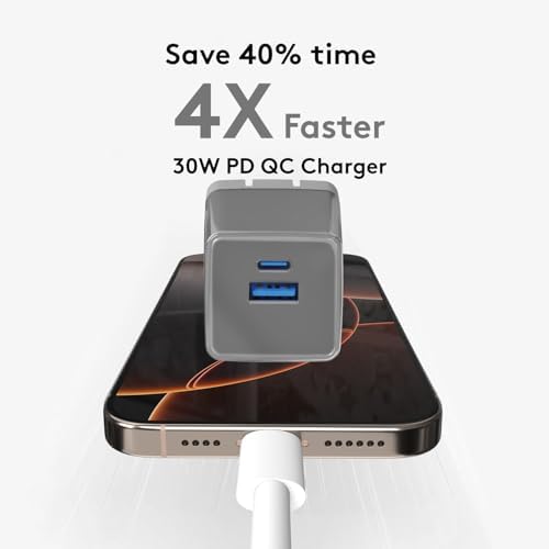 30 W Ga N Dual-Port USB-C Charger – Ultra-Portable Fast Charging Power Adapter for i Phone 12/13/14/15/16, i Pad Pro/Air/Mini, Google Pixel, Samsung Galaxy – Compact Foldable Design for Mobile Professionals and Travelers – Sleek Grey Finish for Modern Tech Aesthetics