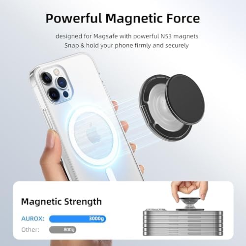 AUROX Magnetic Phone Grip for i Phone 12-16 Series – Transparent White Expandable Holder with Adjustable Kickstand for Secure, Hands-Free Viewing – Ultimate Comfort and Style in Mobile Accessories