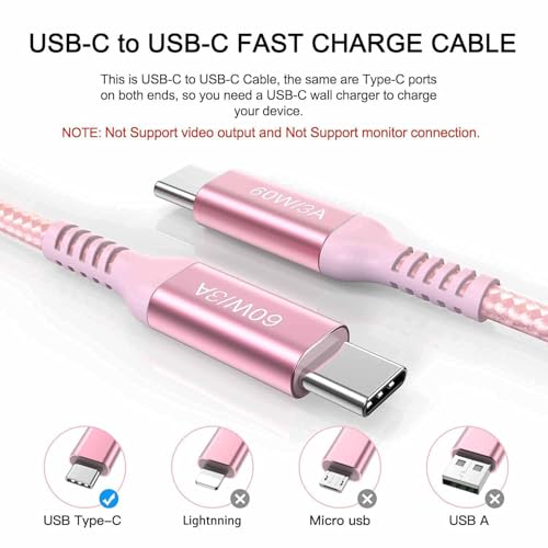 Awnuwuy 60 W USB C to USB C Charger Cable 15 ft – Fast Charging & Data Transfer for i Phone 15, Samsung Galaxy S23, Pixel 7, Mac Book – 2 Pack of Durable, High-Performance Type-C Cords for Ultimate Versatility and Connectivity