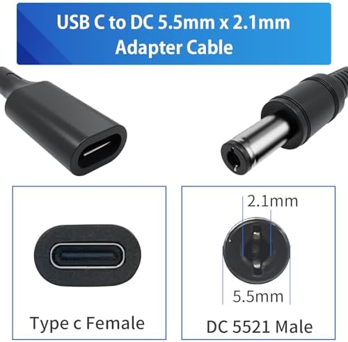 USB-C to 5.5mm x 2.1mm Barrel Jack Cable for Power Tool Chargers and Printers, USB-C Female Input to DC 5.5×2.1mm Power Cable, 100cm, Black (3 Pack) – Enhanced Compatibility and Speed
