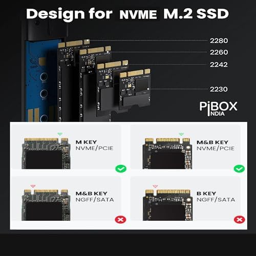 High-Speed Pibox India NVMe M2 Enclosure with Fan – USB 3.2 10 Gbps Tool-Free SSD Adapter for 2230/2242/2260/2280 M & B&M Keys – PCI-E NVMe Reader with Enhanced RTL9210 Performance and Heat Dissipation Solutions