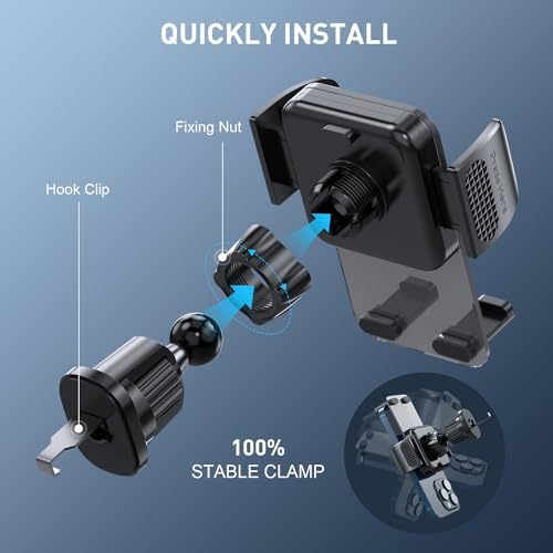 TEKING Advanced Car Phone Holder with Reinforced Metal Hook – Universal Air Vent Mount for i Phone 15/14/13/12 Pro Max & Samsung S24 Ultra – Sleek Translucent Design for Enhanced Aesthetics & Secure Smartphone Fit (120-75 mm) – Effortless Tool-Free Installation & Ultimate Hands-Free Convenience