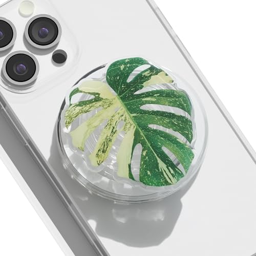 Tropical Leaf Mag Safe-Compatible Collapsible Phone Grip Stand – Chic Acrylic Smartphone Accessory for Optimal Stability and Comfort, Ideal for Hands-Free Viewing and On-the-Go Convenience (Crystallinum Dark)
