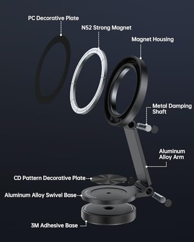 SYNCWIRE Mag Safe Car Mount – Ultimate 360° Rotating Magnetic Phone Holder for All Smartphones, Adjustable Metal Arm for Custom Positioning, Ultra-Strong Magnet for Secure Dash Installation, Perfect Companion for i Phone 16, 15, 14, 13 Pro Max – Elevate Your Driving Experience with Seamless Accessibility and Stability