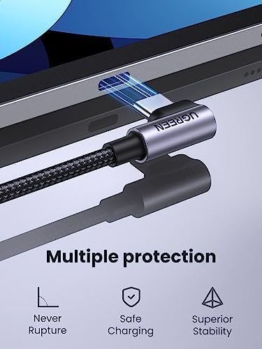 UGREEN 90-Degree USB C Cable 3.3 FT – 2-Pack of 60 W Fast Charging Type C Cables for i Phone 16/15, Mac Book Pro/Air, i Pad Pro 2022/Air 5, Galaxy S24/S23/S22, Pixel 8/7, and Switch – Ultimate Right Angle Design for Easy Access and Enhanced Speed