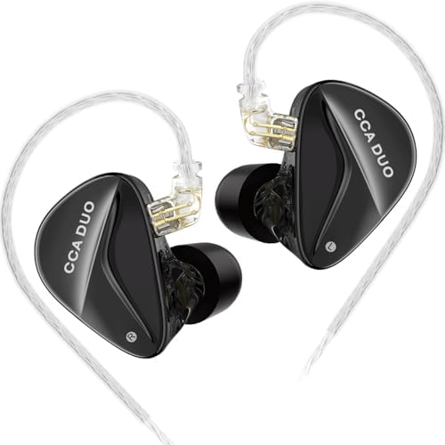 Elevate Your Listening Experience with CCA Duo IEM Earphones – Dual-Dynamic Drivers for Superior Hi-Fi Stereo Sound, Lightweight 3 D Printed Cavity, Durable Metal Shell, Comfortable Memory Foam Eartips, and Detachable Cable for Enhanced Compatibility – Perfect for Audiophiles and Music Enthusiasts