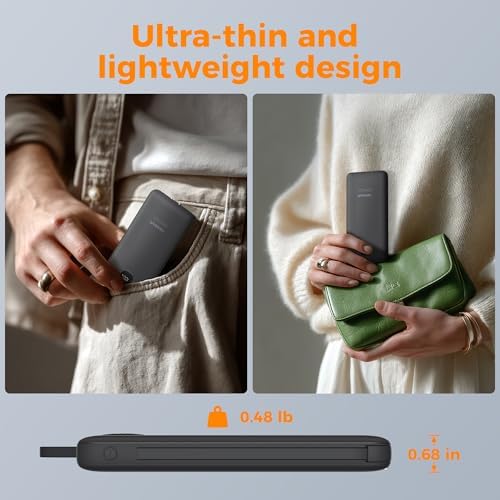 TESSAN 10,000 m Ah Portable Charger with Built-In Cables and Fast 20 W Charging – Compact Power Bank with Foldable Wall Plug for i Phone 16/15, Samsung, and Tablets – Essential Travel Companion for Uninterrupted Device Power