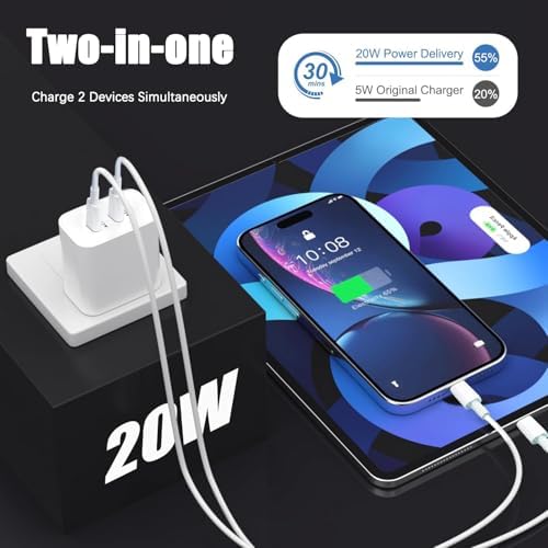 High-Speed USB C Dual Port Charger Block – 2-Pack Type C Wall Charger for i Phone 16/15/14/13/12/11 & i Pad – Fast Charging, Compact Design, Universal Compatibility, Built-in Safety Features for Efficient Power Delivery