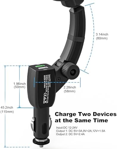 Cigarette Lighter Dual USB Fast Charging Phone Mount – 360° Adjustable Arm Car Holder for All Smartphones, Seamlessly Connect and Navigate with Enhanced Compatibility for i Phone 16/15/14/13/12/11 & Android Devices – Ultimate Road Convenience and Safety