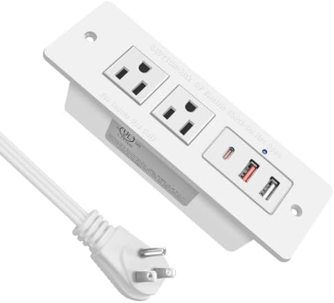 Recessed Power Strip with 15 W Wireless Charging & PD20 W USB-C Fast Charge – Sleek Flush Mount Design for Nightstands, Sofas, and Tables – Maximize Space and Efficiency with Dual Outlets and USB Ports for Ultimate Convenience