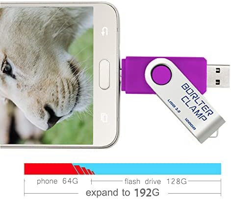 Borlter Clamp 128 GB USB 3.0 Flash Drive – Dual Port OTG Memory Stick with Micro USB for Android Devices & PCs, High-Speed Data Transfer & Portable Swivel Design, Ideal for Photos, Videos & Documents Storage