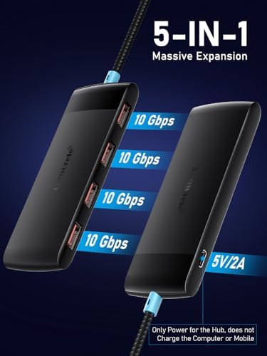 Revolutionize Your Device Connectivity with the 10 Gbps USB C Hub – High-Speed 4-Port USB3.2 Splitter for Effortless Data Transfer and Charging | Versatile Multiport Adapter Compatible with Mac Book Pro, Surface Pro, Dell, HP, i Pad & More | Flexible 1.97 ft Cable for Optimal Setup | Essential Laptop Accessory for Streamlined Workflow and Enhanced Efficiency