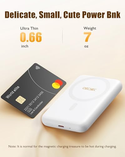 Ultra-Slim 10,000 m Ah Mag Safe Power Bank – 15 W Magnetic Wireless Charger with PD 20 W Fast Charging for i Phone 12-16 Series – Compact Beige Design for Effortless Portability & Simultaneous Dual Device Charging – Includes 22.5 W USB-C Cable for Quick Top-Ups and Hassle-Free Use