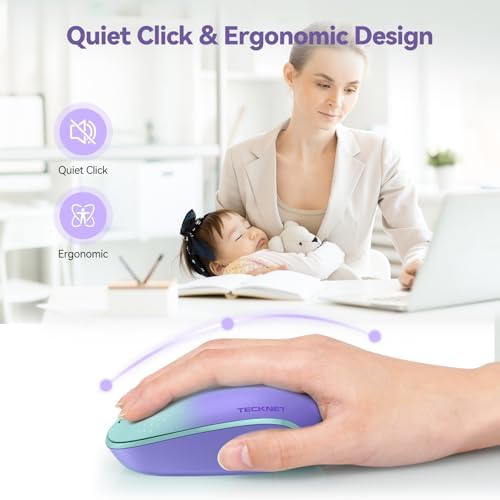 TECKNET 2.4 GHz Wireless Mouse – Ultra-Quiet & Portable Computer Companion with Adjustable DPI, USB Receiver, and Ergonomic Design for Seamless Use Across Chromebook, Laptop, PC & Mac – Enhance Productivity Effortlessly