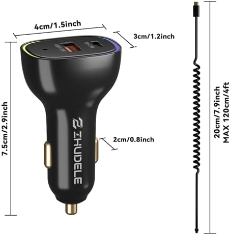 High-Power 90 W USB-C Car Charger for i Phone 16 Pro & Samsung Galaxy – Fast PD & QC 3.0 Charging with 4 ft Coiled Cable, Multi-Port Compatibility for Ultimate Convenience on the Go – Perfect for Long Trips and Daily Commuting