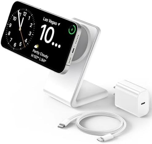 Mag-Safe Wireless Charging Stand for i Phone 16 – Fast Charging with 20 W Adapter & 5 Ft Cable, Magnetic Alignment for i Phone 15/14/13/12 – Sleek Black Design for Effortless Charging and Enhanced Compatibility