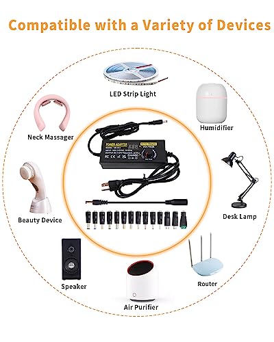 Versatile AOYADAISU 120 W Adjustable DC Power Supply with 14 Tips & Polarity Converter – Perfect for Fast Charging LED Strip Lights, Cameras, and More – 3 V-24 V Output with 5 A Maximum Current for Ultimate Compatibility and Performance