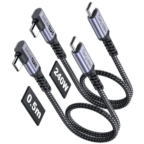 Right Angle Short USB 4 Cable Duo [1.5 FT] – 240 W Fast Charging & 40 Gbps Data Transfer with 8 K Video Support for i Phone 16, Mac Book & Galaxy S23 – Ideal for Compact Spaces and Enhanced Connectivity