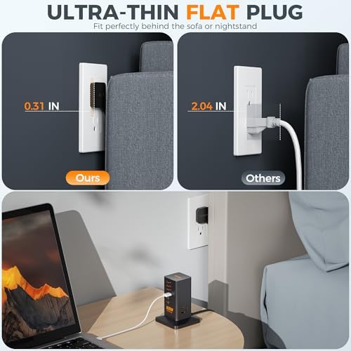 TESSAN 30 W 9-in-1 Multi-Device Charging Station with Surge Protection – Ultimate Charger Block for i Phone 16/15/14/13, Tablets, and Earphones – 5 ft Flat Extension Cord with 4 USB A & 2 USB C Ports – Compact Design for Home, Office, or Dorm – Enhanced Safety and Efficiency