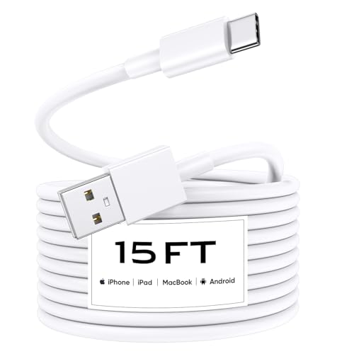 Long USB C Cable 20Ft, White Premium TPE USB A to Type C Cable Charger Cord Fast Charging for iPhone 16 15 Series Samsung Galaxy, Note, LG, Moto, Pixel and Other USB-C Device – Enhanced Compatibility and Speed
