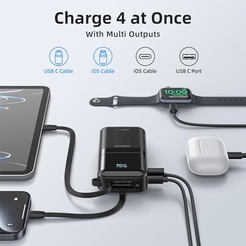 MOKi N 10,000 m Ah Ultra-Fast Portable Charger with Built-in Cables & Smart Digital Display – 30 W PD Power Bank for i Phone 16/15/14/13, Samsung Galaxy S23/S22/S21, Google Pixel – Compact Travel-Friendly Battery Pack with Safety Features & Multiple Charging Ports – Lightweight & Airline-Approved for On-the-Go Convenience