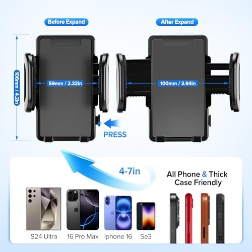 Car Cup Holder Phone Holder, Universal Adjustable Cell Phone Cup Holder Expander for Car, Fits All 4.0-7.0 Inches Smartphones, Most Bottles 20-40 oz, Black – Enhanced Compatibility and Speed