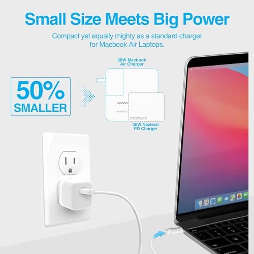 Naztech 30 W USB-C PD Fast Wall Charger with 6 ft MFi Certified USB-C to Lightning Cable – Optimal Charging Solution for i Phone, Android & Laptops – Travel-Friendly Power Delivery Adapter in Sleek White Finish – Rapid Charging Meets Durability