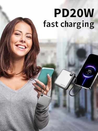 Compact 10,000 m Ah Power Bank with Integrated Charging Cable – 20 W PD Fast Charger for i Phone, Samsung, Google, Lenovo – Ultimate Travel-Ready Mini Portable Power Solution for On-the-Go Charging Needs