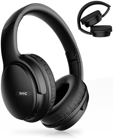 HTC Bluetooth 5.3 Over-Ear Headphones with Active Noise Cancellation – 60 Hours of Playtime for Effortless Travel and Work – Foldable Design with Built-in Mic for Ultimate Portability and Versatile Device Compatibility