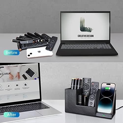 Sleek Marble Finish Wireless Charging Station with Desk Organizer – Fast Qi-Certified Charger for i Phone 13/12/11 Series, Effortless Device Power-Up & Luxurious Leather Accents for an Organized Workspace