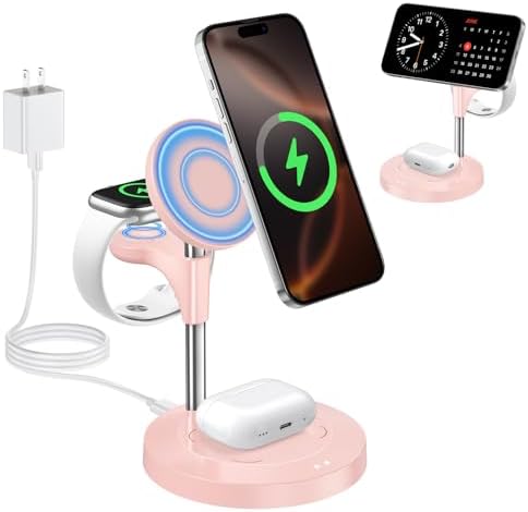 Effortless Power: Premium 3-in-1 Wireless Charging Station for Apple Devices – 15 W Mag Safe Fast Charger Compatible with i Phone 12-16 Pro, Apple Watch Series 2-7, and Air Pods Pro 2-4 – Stylish Black Design for Seamless Integration and Maximum Efficiency