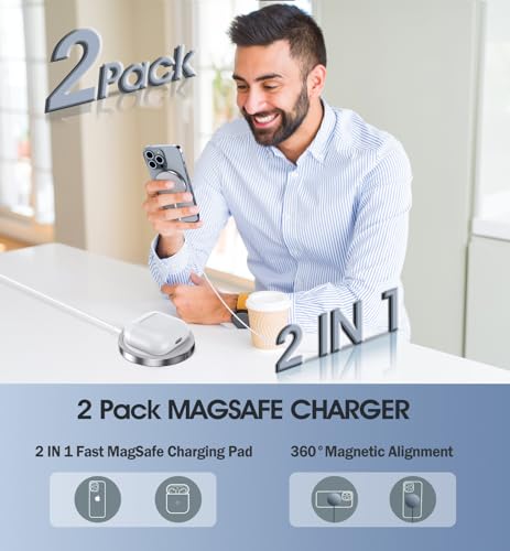 Dual Pack Magnetic Wireless Charger for i Phone 16/15 Series & Air Pods – 15 W Fast Charging Pad, Effortless Magnetic Alignment, Optimal Convenience for Home & On-the-Go Power Solutions
