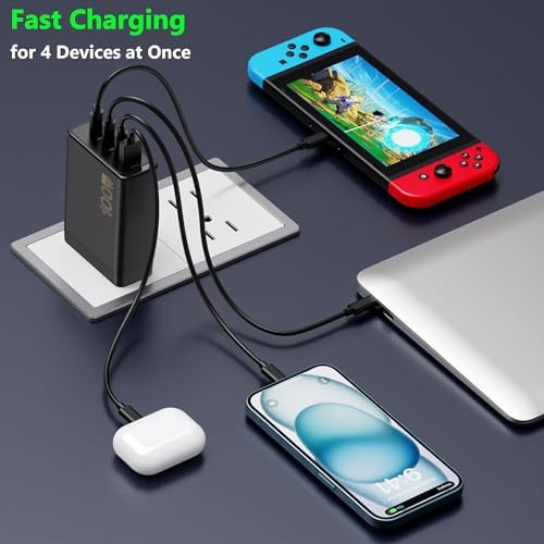 Powerful 100 W Ga N USB-C Charging Hub – 4-Port Multi-Device Charger for Laptops, Tablets, and Smartphones – Swift Compatibility with Mac Book Pro/Air, i Pad Pro, Galaxy S23, Pixelbook, and More – Advanced Safety Features with 6 ft Cable Included – Elevate Your Charging Experience with Intelligent Protection and High-Speed Performance