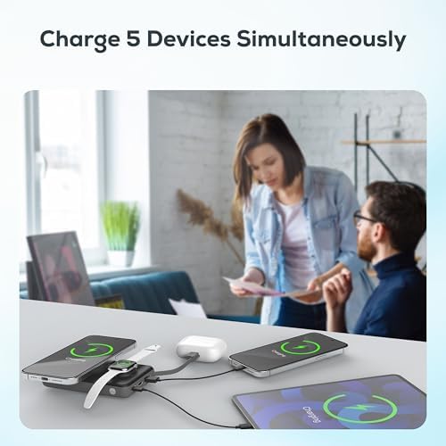 TETON ELECTRONICS 5-in-1 Mag Safe Power Bank – 10,000 m Ah Magnetic Wireless Charger with 22.5 W USB-C Fast Charging for i Phone 12-16 & Apple Watch – Ultimate On-the-Go Charging Solution with Built-In Cables, Enhanced Compatibility, and Sleek Design